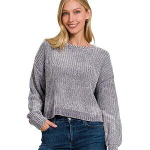 Zenana Chenille Round Neck Crop Sweater